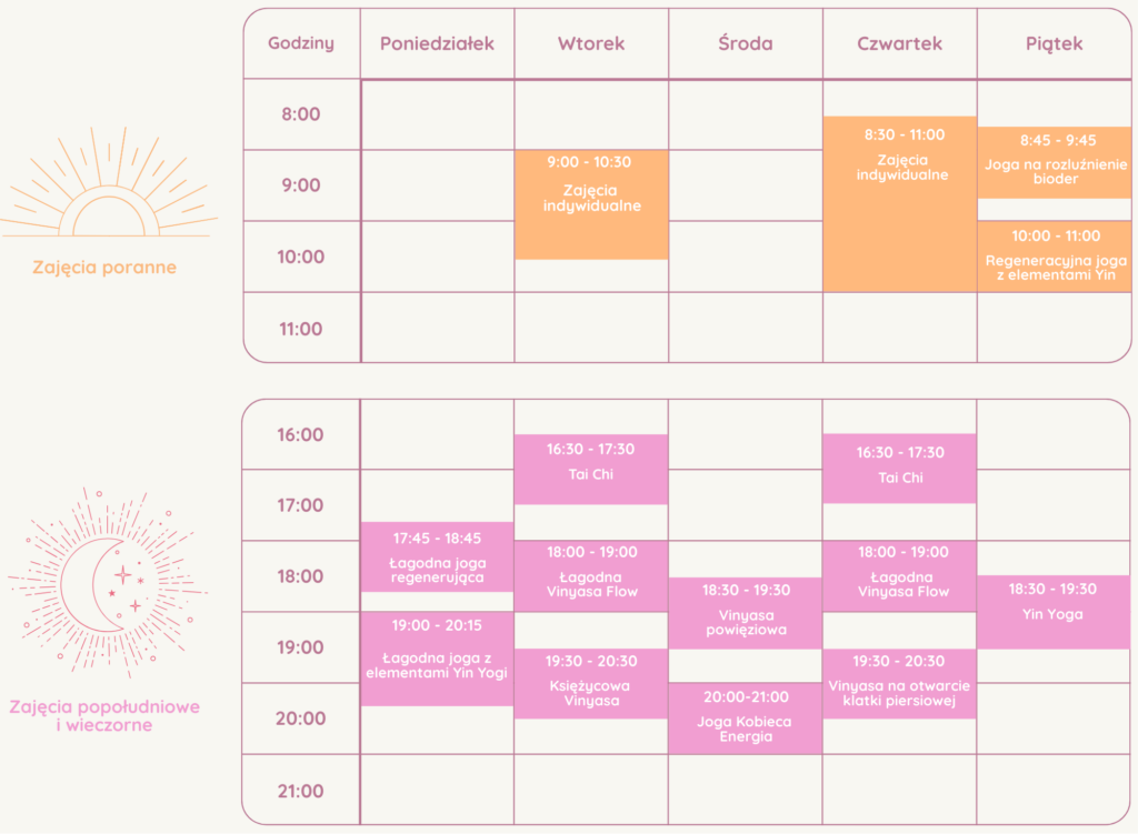 grafik zajęć w studiu Santosha w Poznaniu